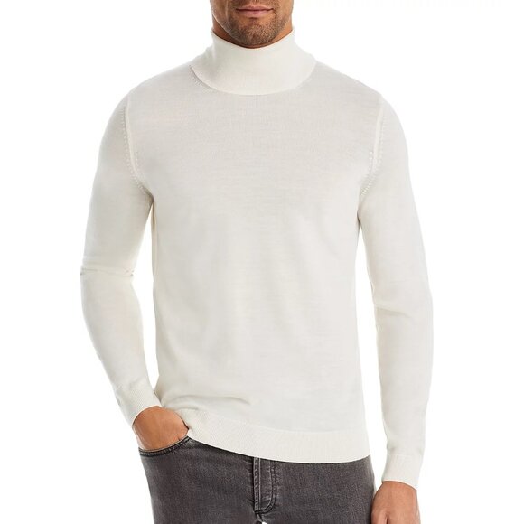 Hugo Boss Men's Long Sleeve BOSS Musso Turtleneck Virgin Wool Knit Sweater White